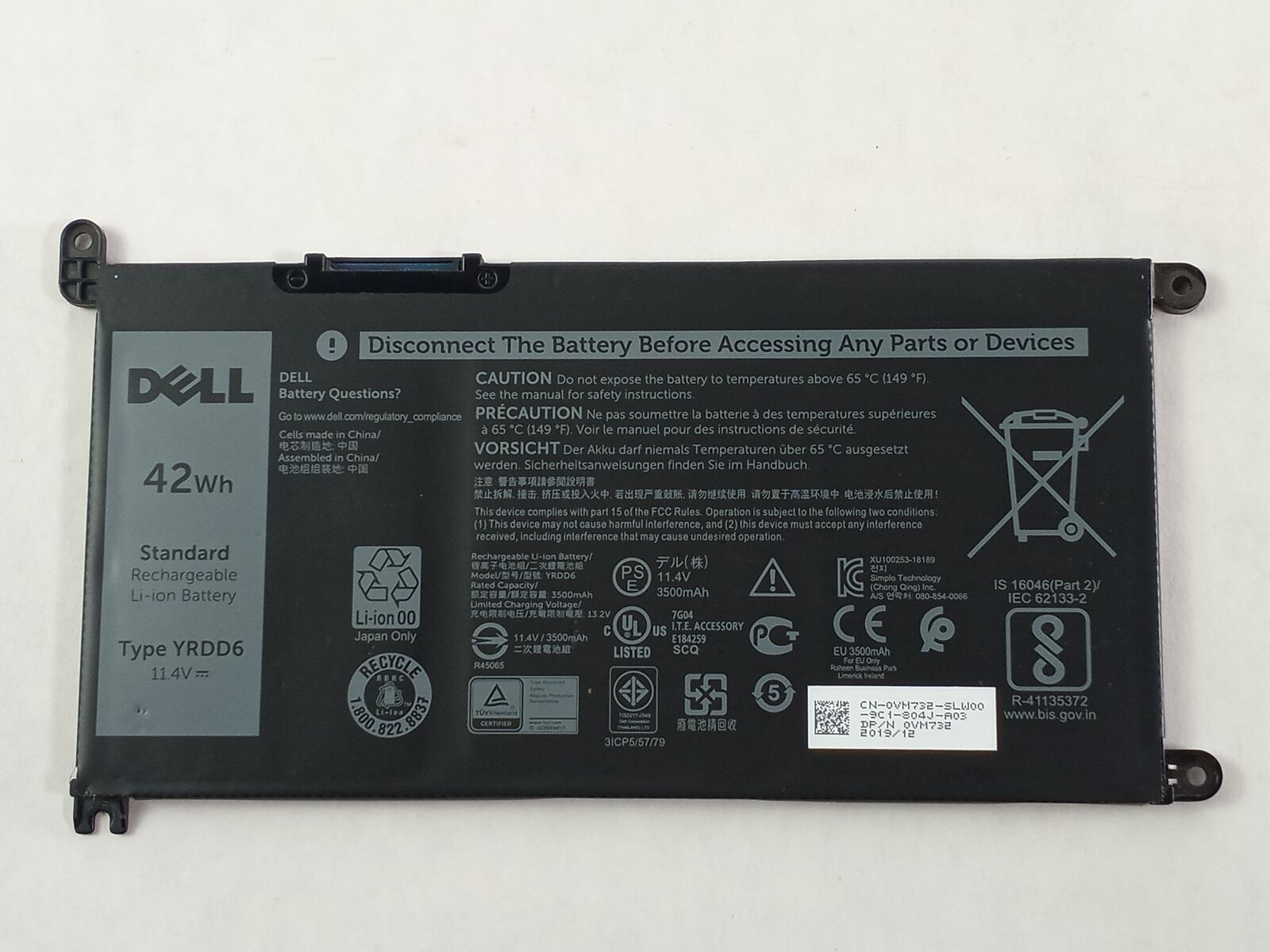 Dell YRDD6 42Wh 3 Cell Laptop Battery for Latitude 3310 / Inspiron 14
