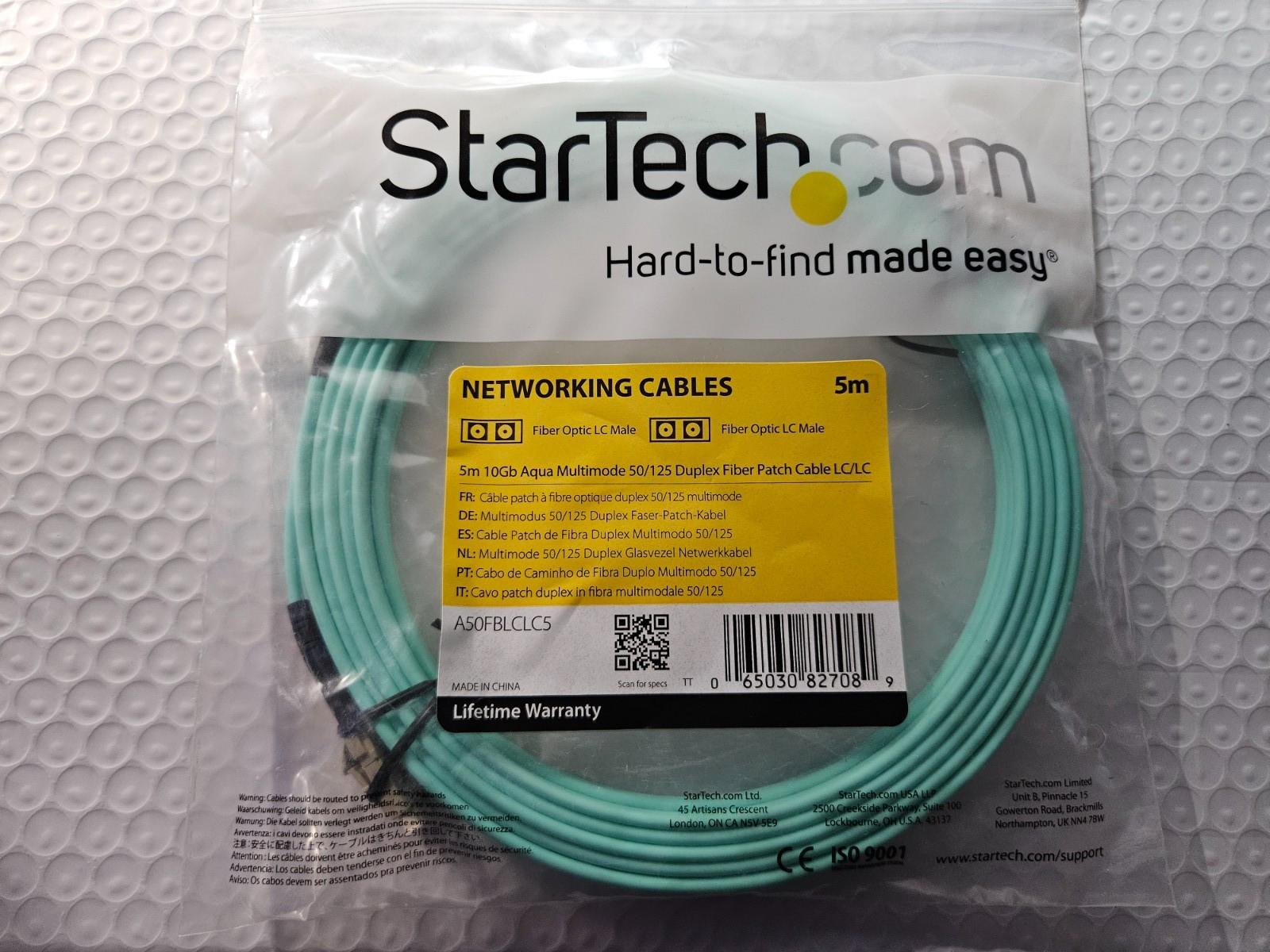 StarTech 5m 10Gb Aqua Multimode Duplex 50/125 LSZH Fiber Optic Cable - LC/LC