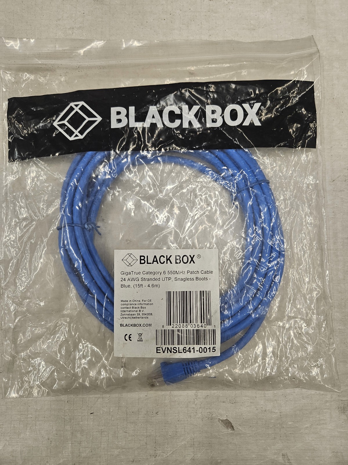 Black Box Cat 6 UTP Patch Cord Ethernet Cable Snagless Boot Brand New 15ft Blue