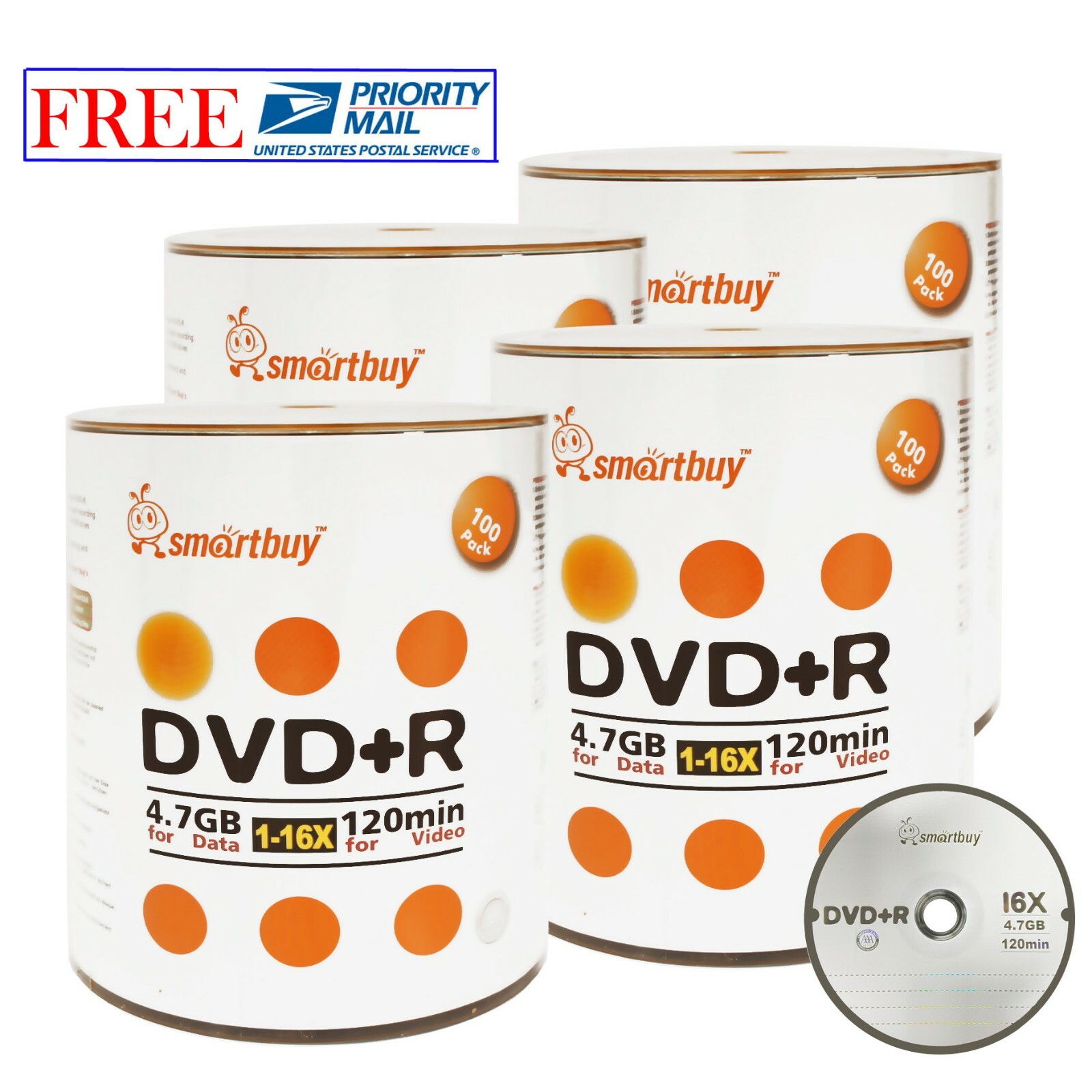 400 Pack Smartbuy 16X DVD+R DVDR 4.7GB Logo Top Data Video Blank Recordable Disc
