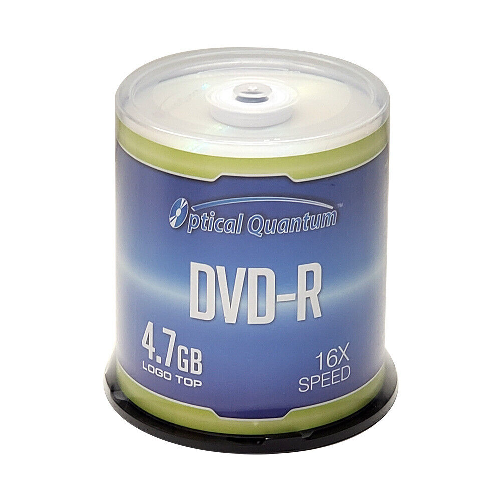 100 Optical Quantum 16X 4.7 GB DVD-R Logo Top Disc Blank Media OQDMR16LT-BX