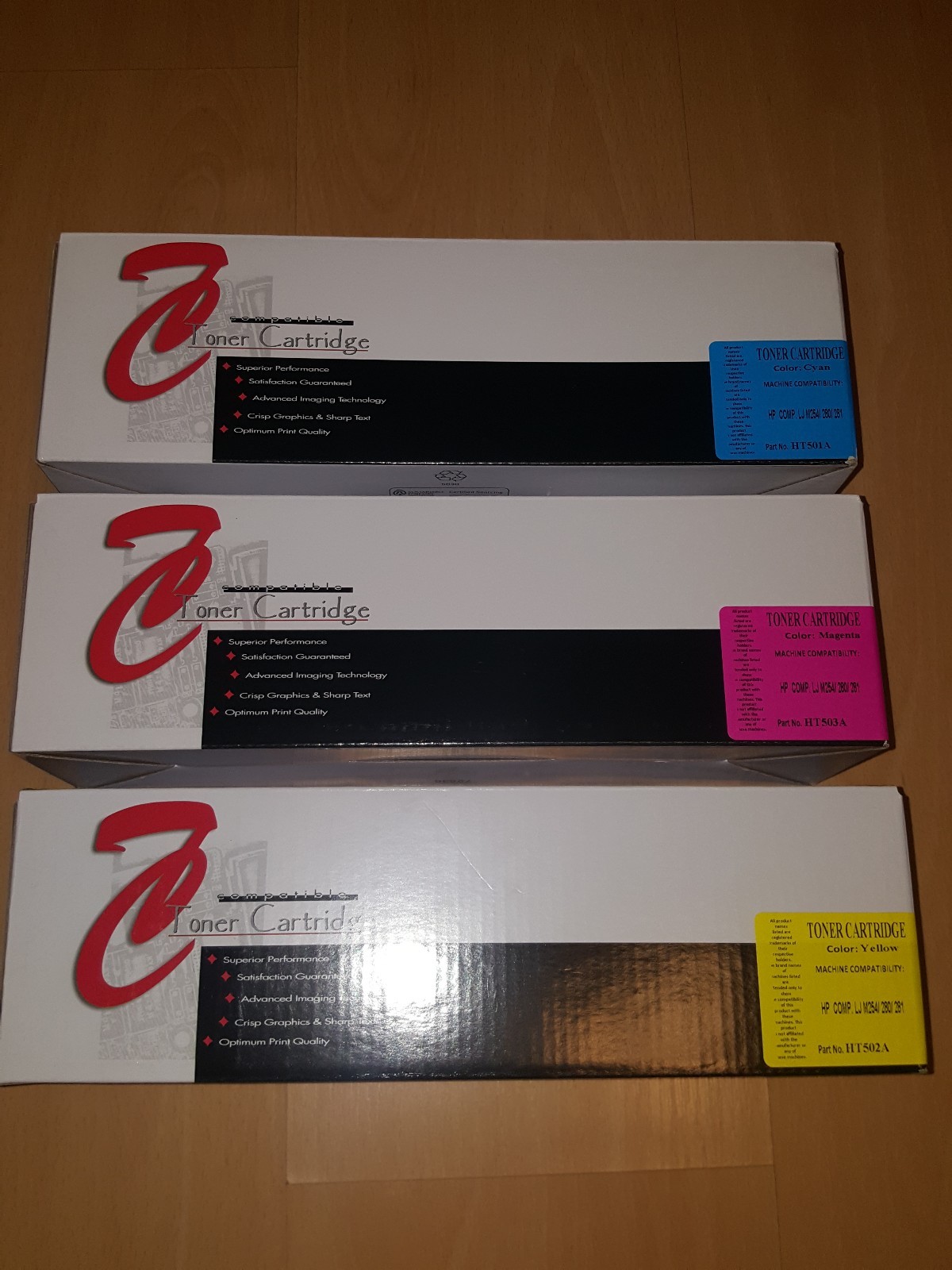 3PK 202A (HP CF501A / CF502A / CF503A) Re- manufactured Rainbow Toner Cartridges