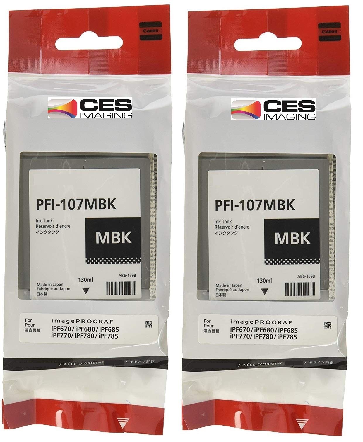 2 x PFI-107MBK Pigment Matte Black Ink Tank for the iPF670, iPF680, iPF685.