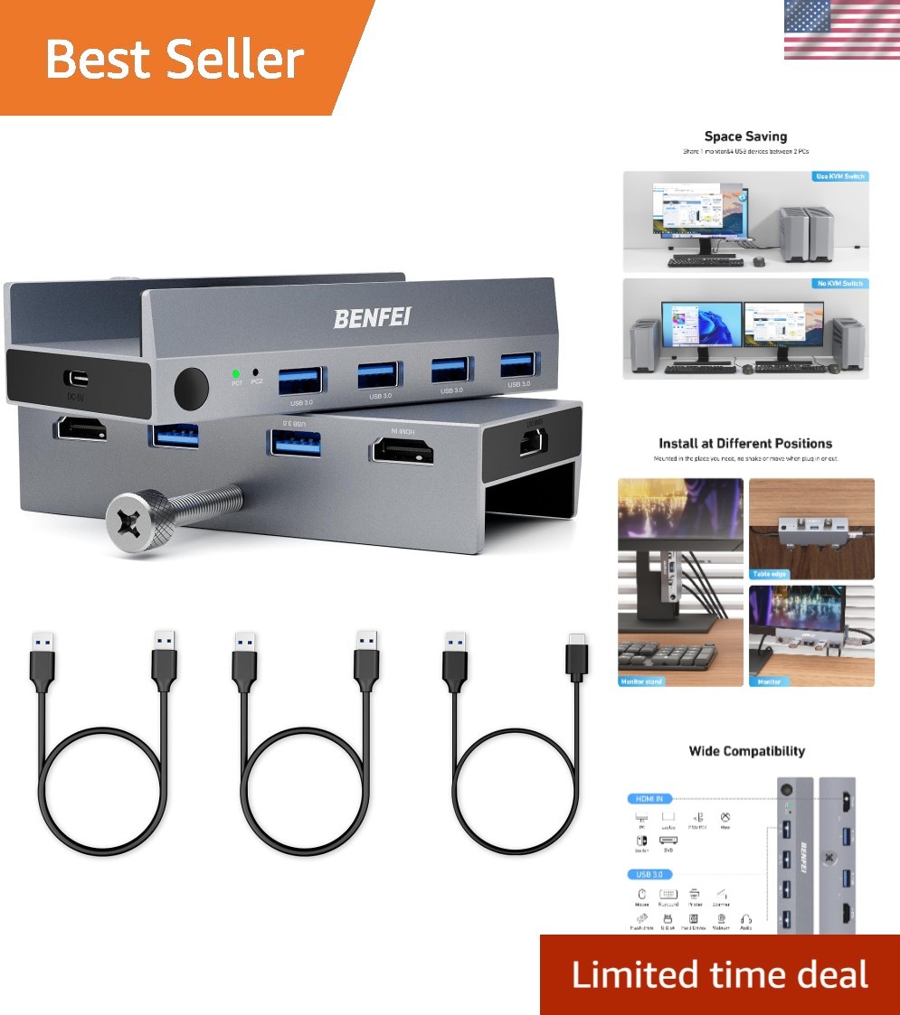 Compact USB 3.0 KVM Switch, 4 Ports, 8K@60Hz - Ideal for Workspace Optimization