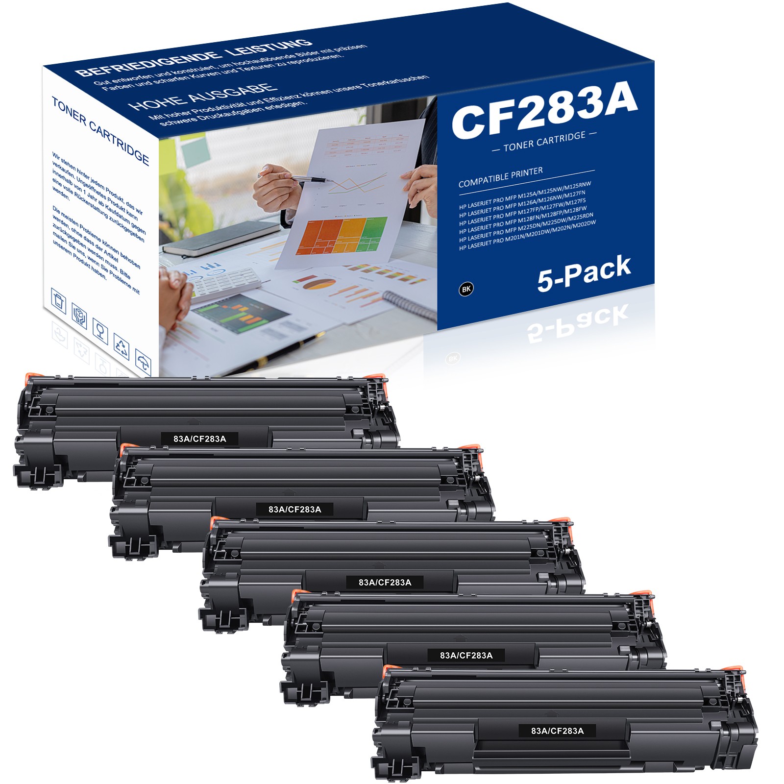 5x CF283A Toner Compatible with HP LaserJet MFP M127fw M127fn M125nw M225dn
