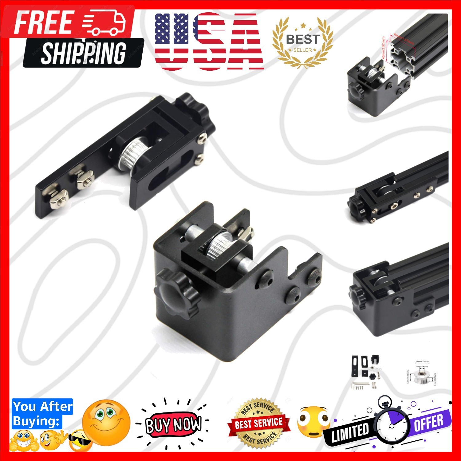 Upgrade 2020 Profile X-axis + 4040 Profile Y-axis Synchronous Belt Stretch St...