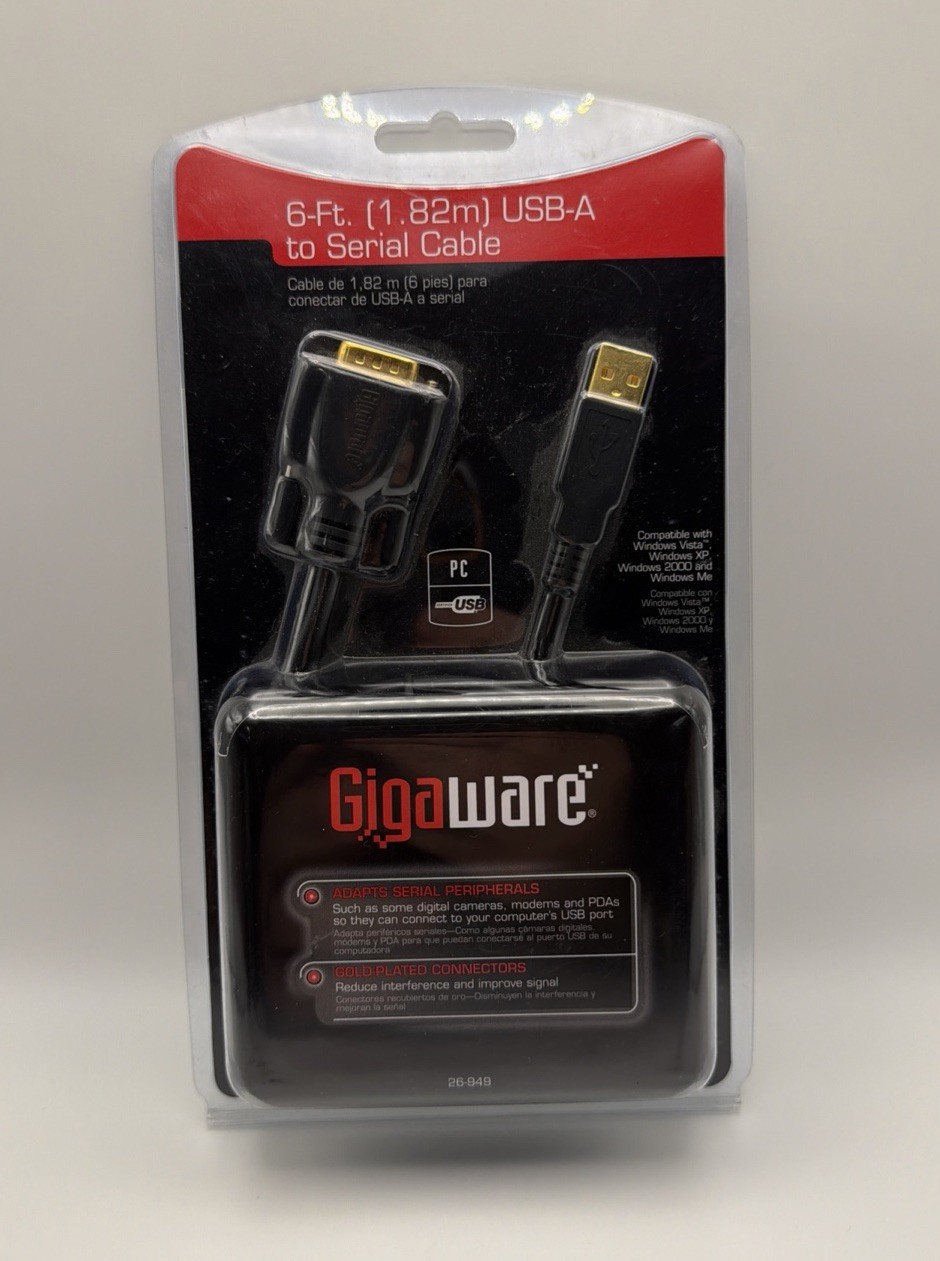 Gigaware USB-A To Serial Cable 6ft Gold Plated DB9 Port Sealed