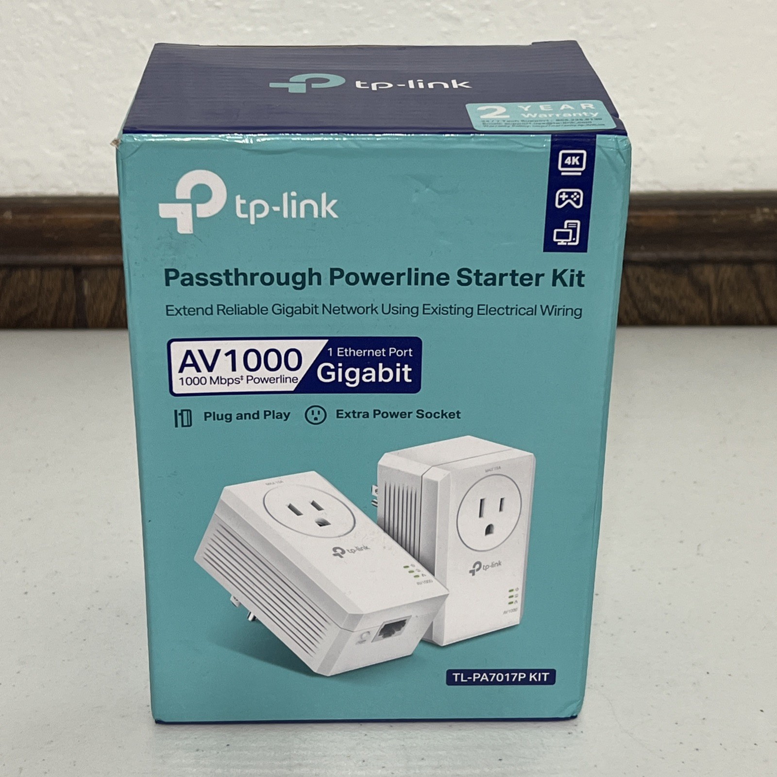 TP Link AV1000 Gigabit Passthrough Powerline Adapter Starter Kit TL-PA7017P New