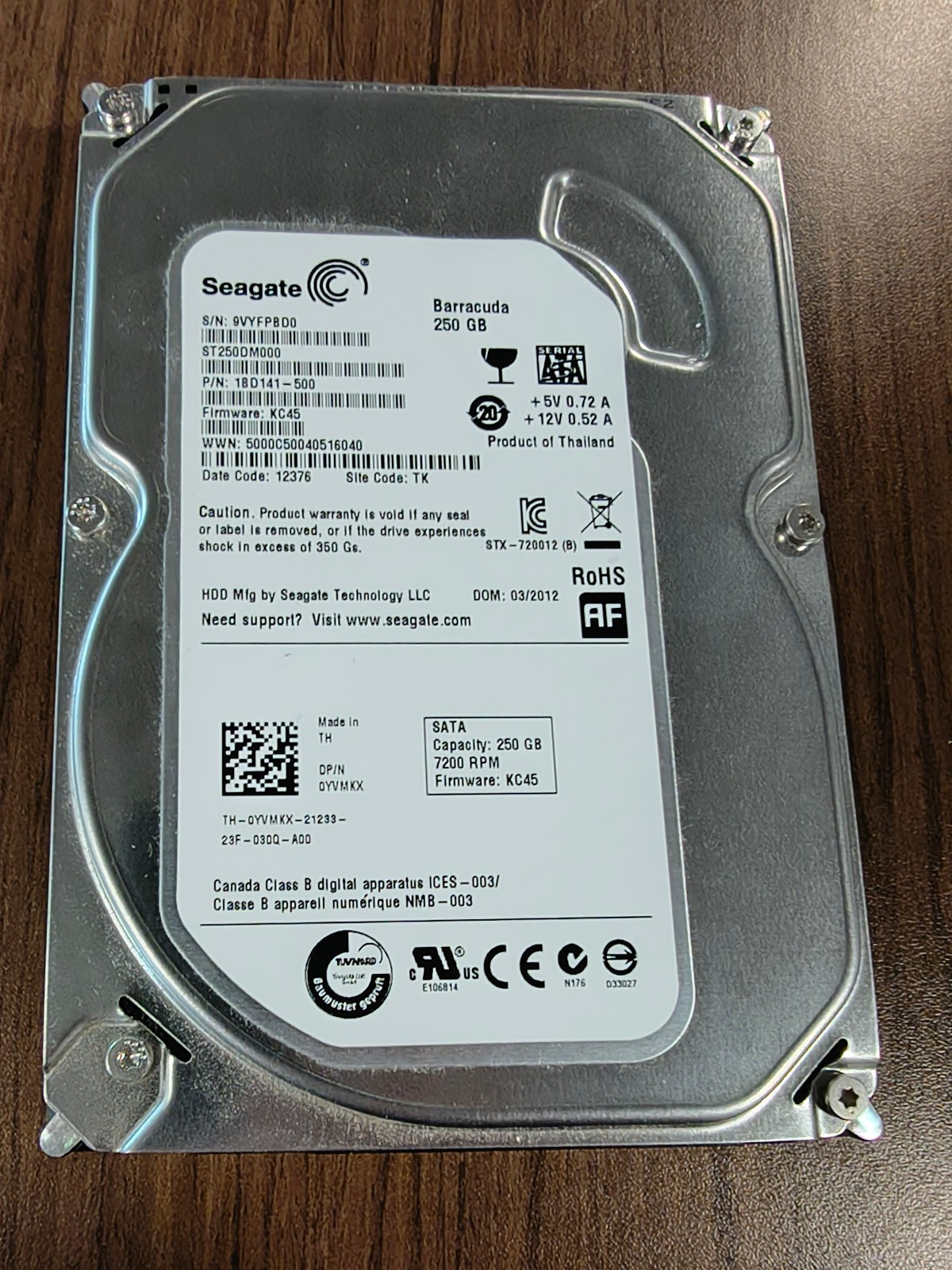 Seagate Barracuda ST250DM000 250GB 7200RPM 3.5" SATA Hard Drive Working