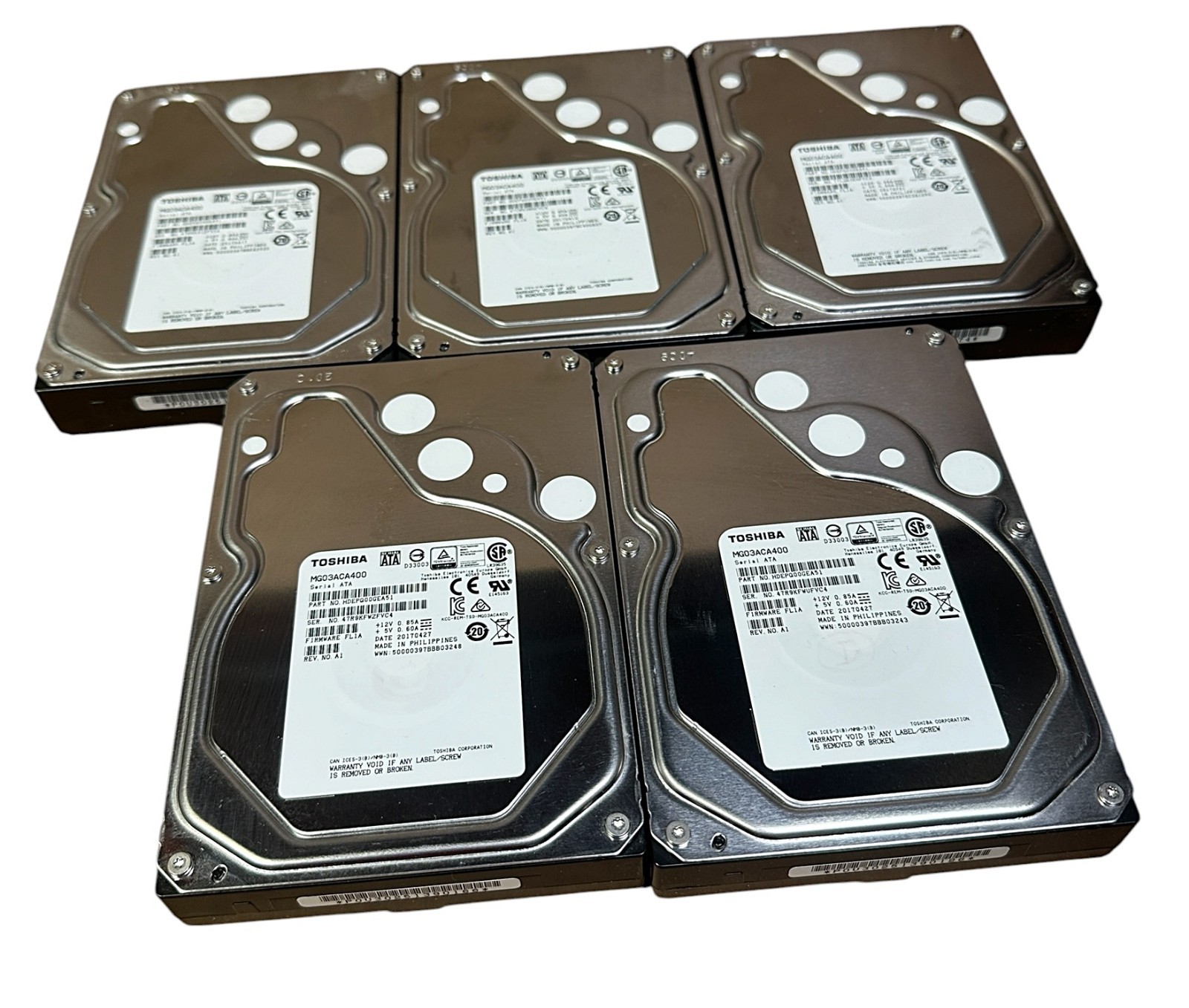Lot of 5 Toshiba 4TB MG03ACA400  64MB SATA 7.2K 3.5" HDD HDEPQ00GEA51 Tested