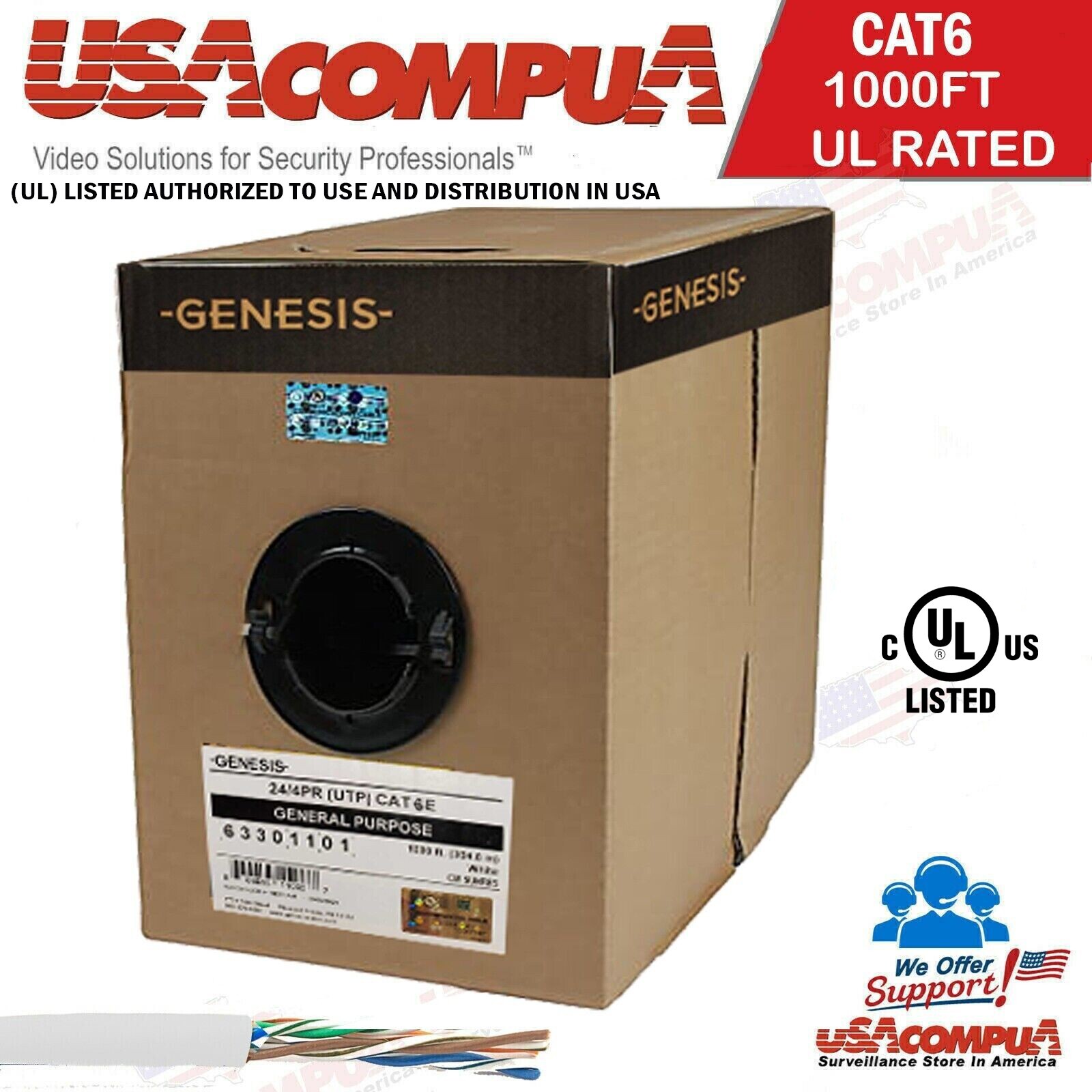 CAT6 1000ft  Solid Copper Ethernet Cable UL LISTED (WHITE) PAIGE