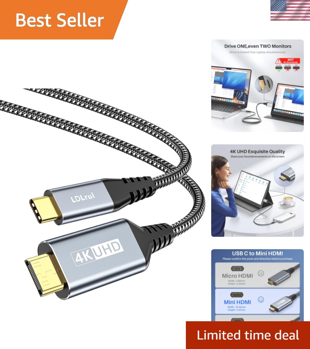 High-Speed 5FT USB C to Mini HDMI Cable - Unidirectional, 10Gbps Transfer