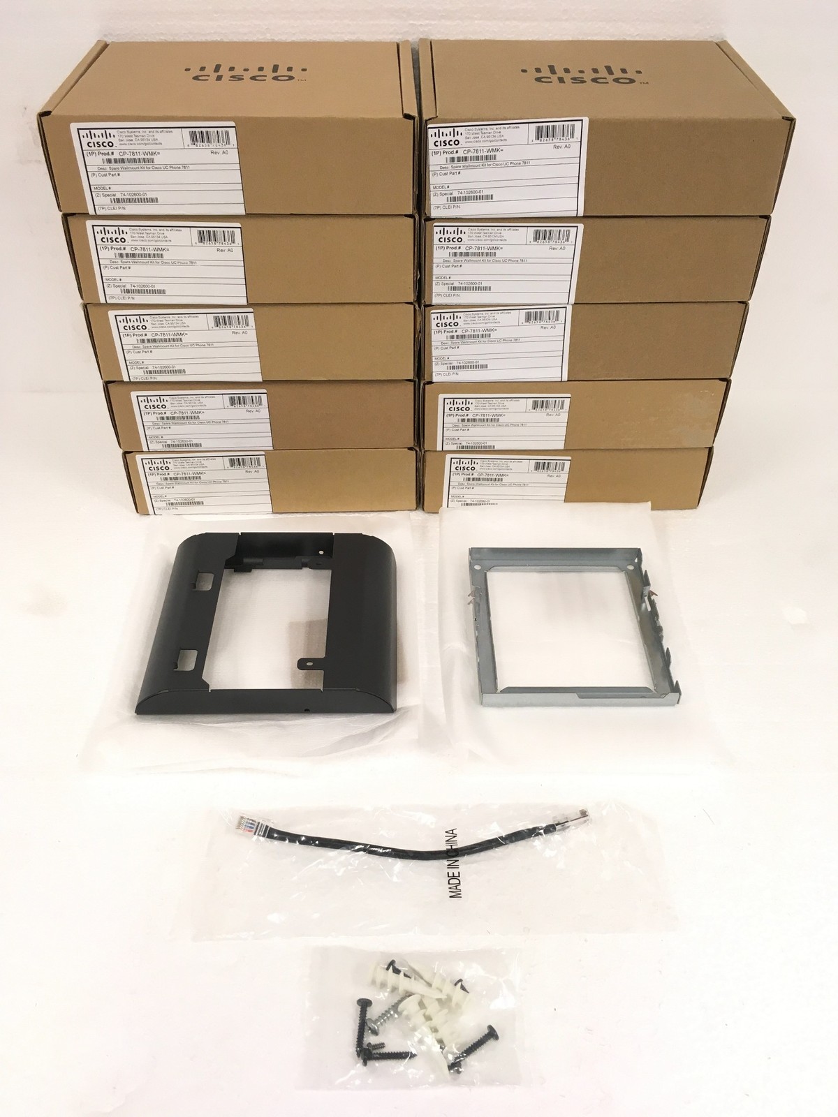 10xNEW Cisco CP-7811-WMK Wall Mount Kit 74-102600-01 w/Cable & Screws 