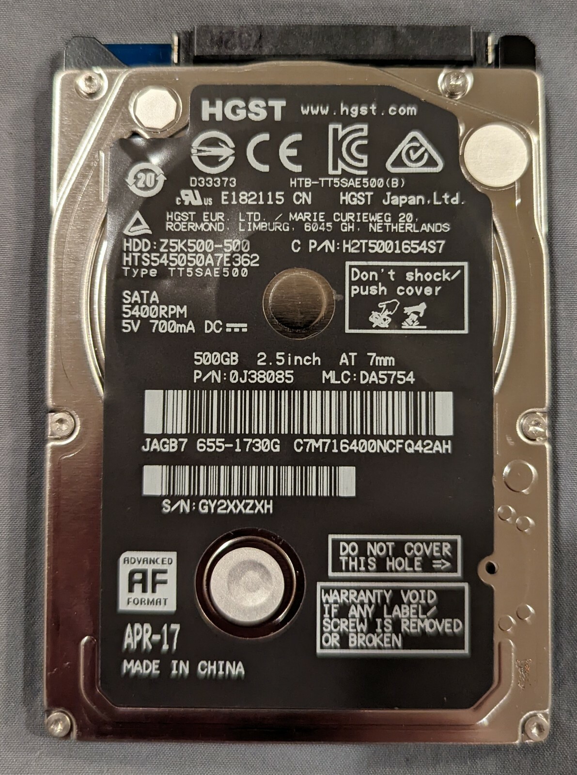 Apple HGST 500GB 5400RPM 2.5" SATA Laptop Hard Drive HDD Z5K500-500