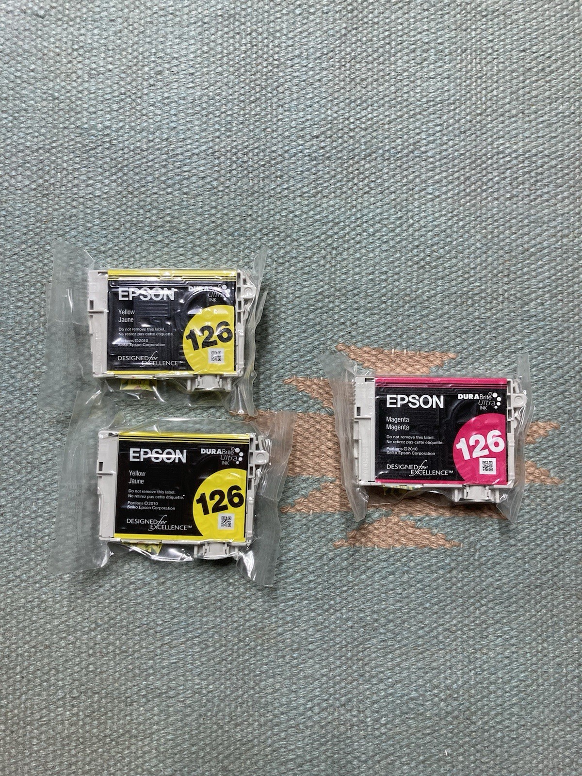 EPSON 126 DURABRITE ULTRA INK Cartridges Lot Of Three 2-Yellow 1-Magenta SEALED