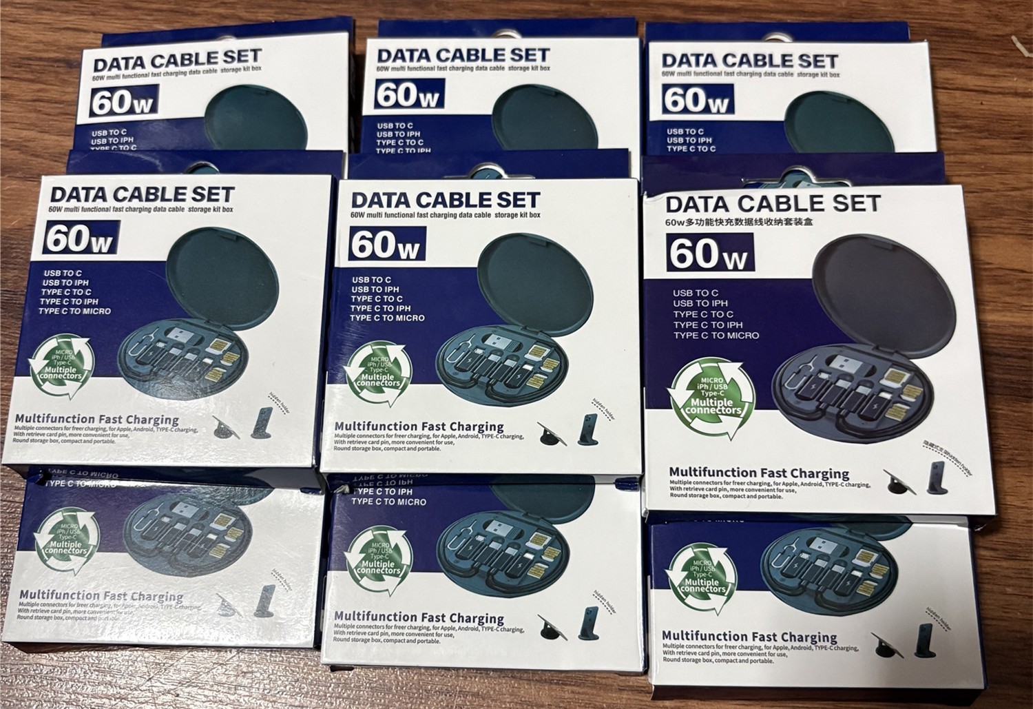 wholesale 10 pack 5 in 1 Multifunction Cable Case 60W Fast Charging Cable