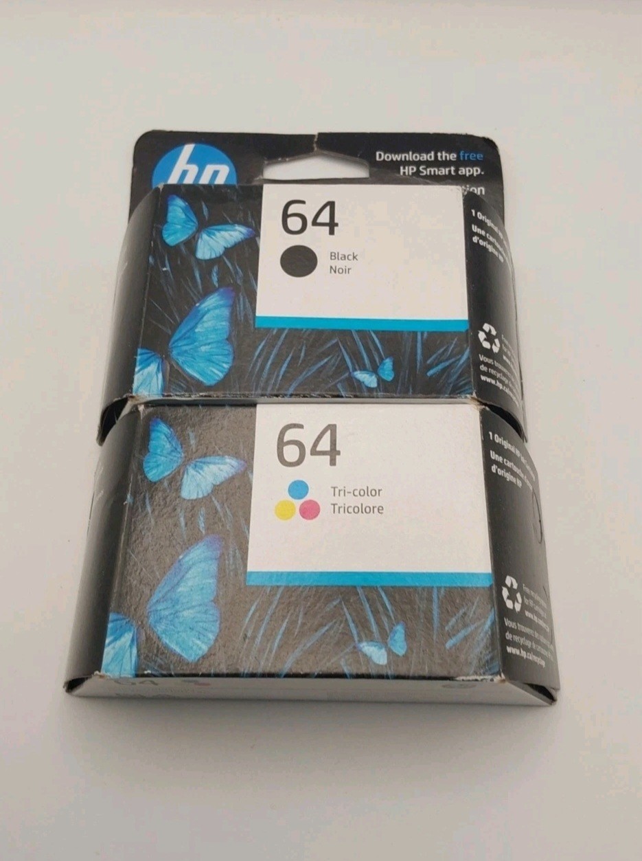 Genuine HP 64 Black & Tri-color Ink Cartridges, X4D92AN Dated 10/26+ New E4***