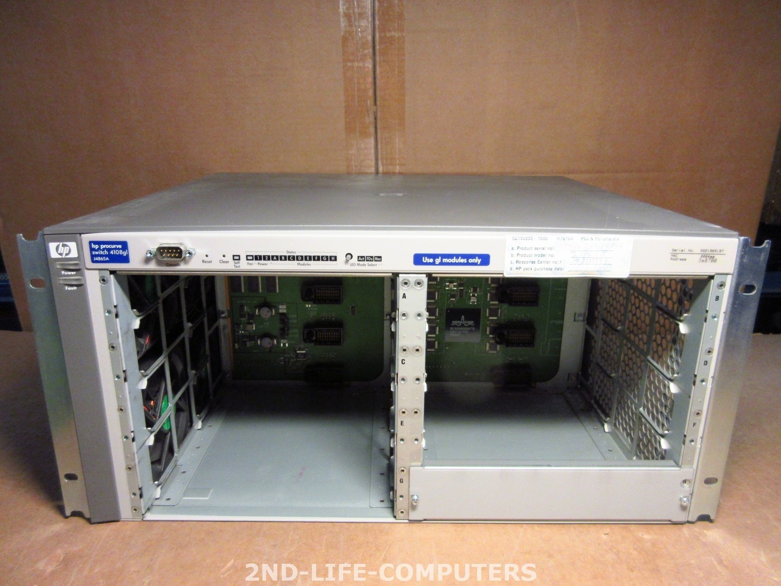 HP 4108gl J4865a Procurve Switch Chassis / Chassis EXCL MODULES - INCL 2X PSU