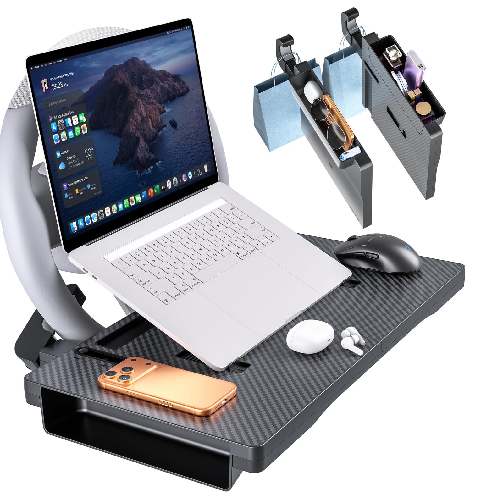 2-in-1 Car Steering Wheel Tray with Built-in Seat Gap Organizer