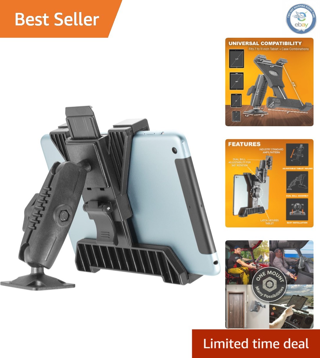 TabDock Bizmount AMPs: Heavy-Duty Drill Base Tablet Holder for 7"-10" Tablets