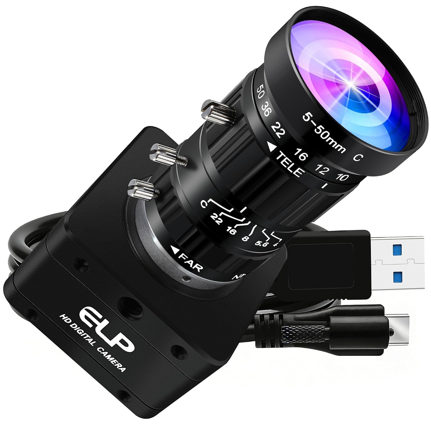 ELP High Speed 4K 60FPS USB Camera Manual Zoom Webcam for Computer, Mini UVC 216