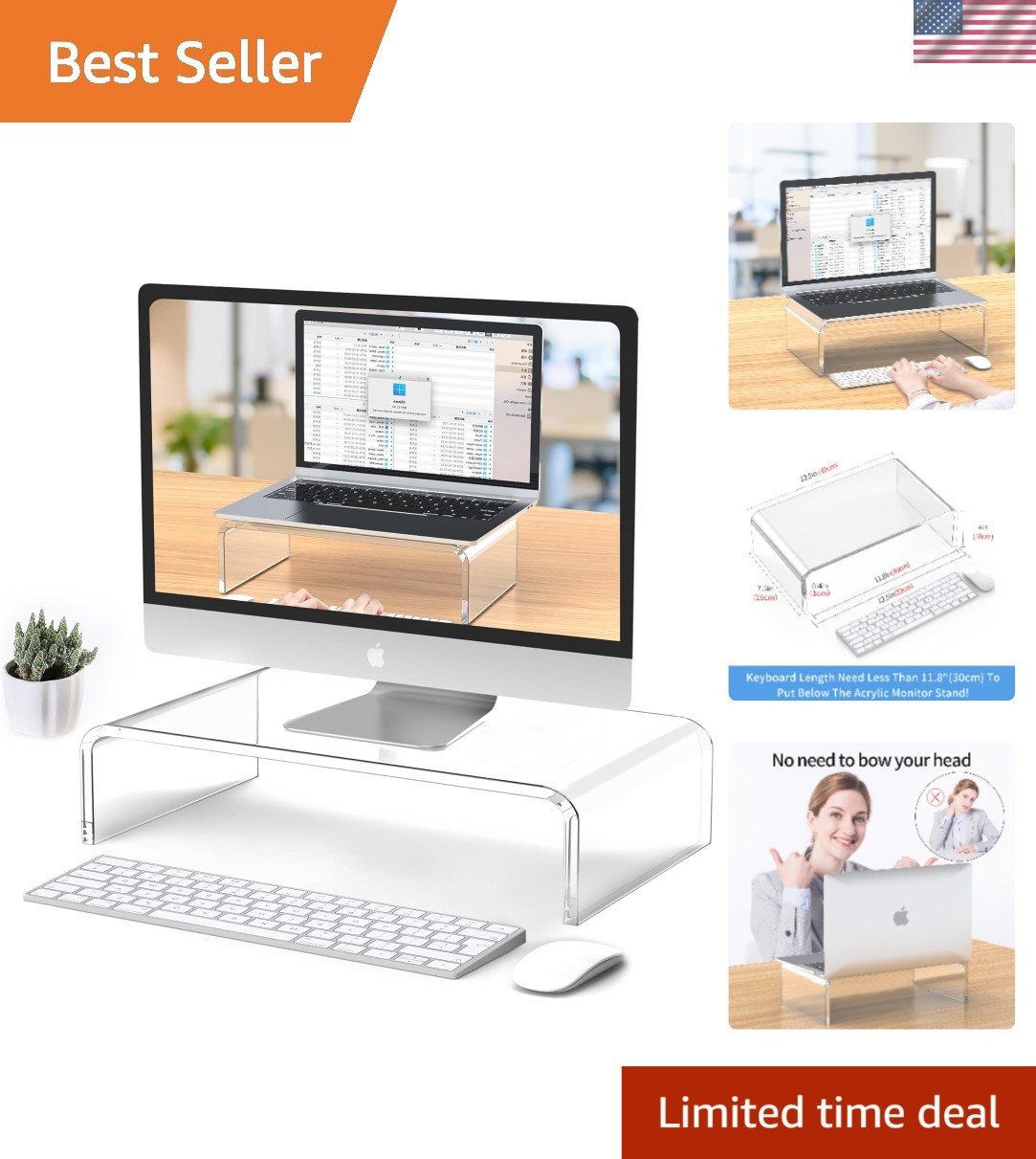 Clear Acrylic Monitor Stand Riser - Space-Saving Design for Desk Organization