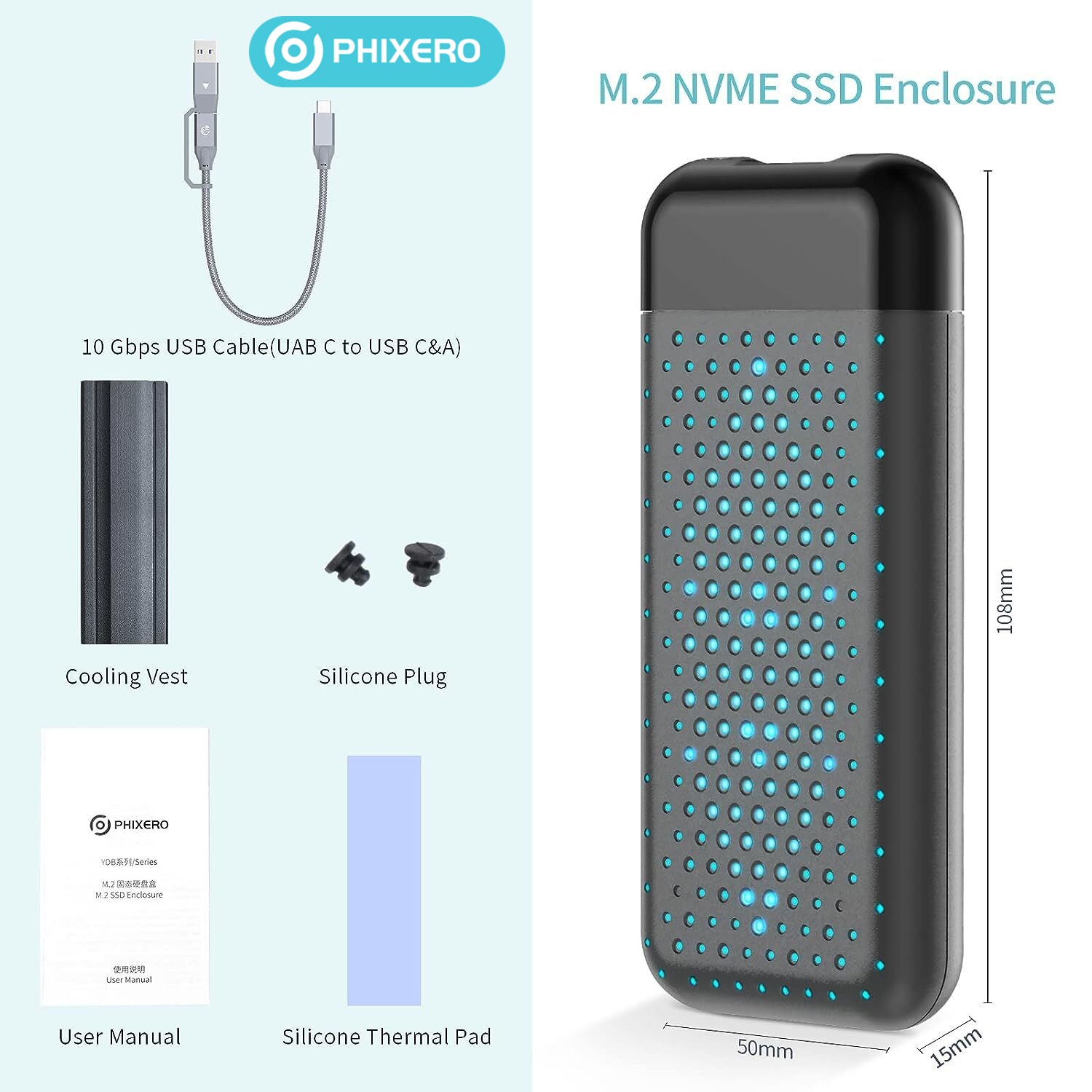 10Gbps M.2 NVME Enclosure Gen2 PCI-E M.2 SSD Case NVMe External Case RGB