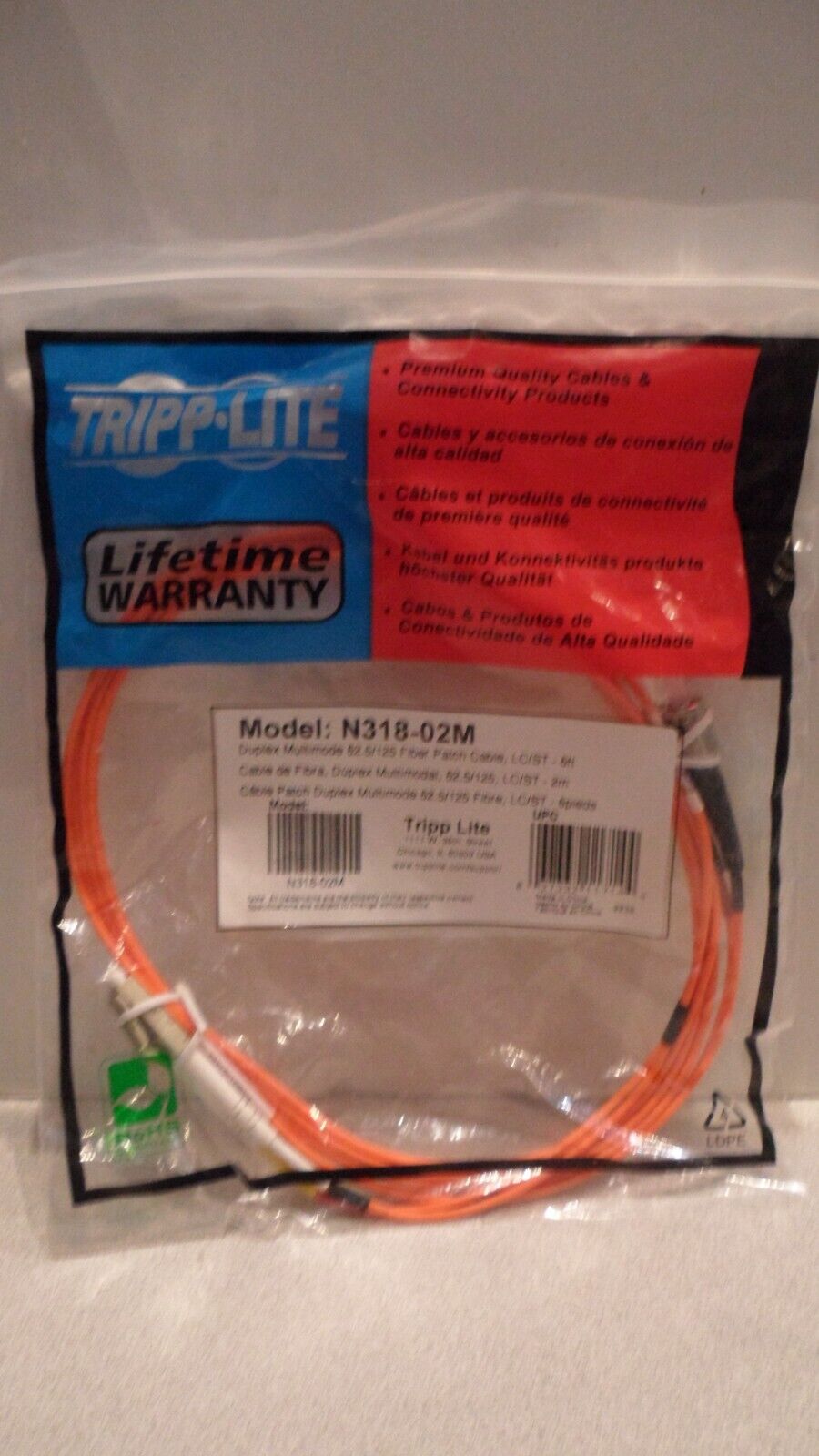 TRIPP LITE N318-02M Fiber Cord,Duplex,LC, ST,2m,Orange,Multimode