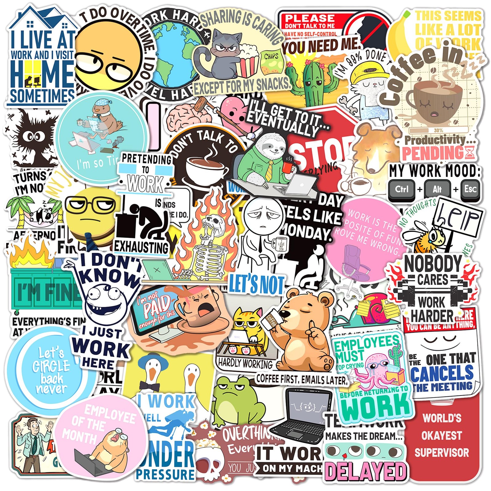 Yqskt 200PCS Funny Work Meme Stickers for Black, Yellow, Red, Blue, White