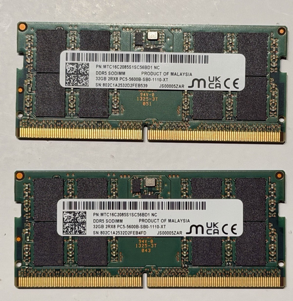Micron 64GB (2x32GB) RAM DDR5 5600MHz SODIMM Laptop MiniPC MTC16C2085S1SC56BD1