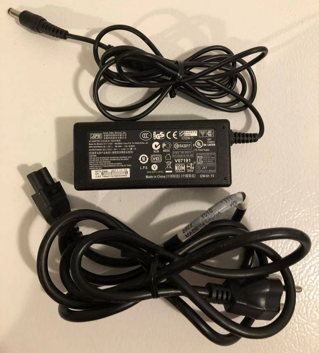 Asian Power Devices NB-65B19 19V 3.42A AC Adapter With Power Cord  