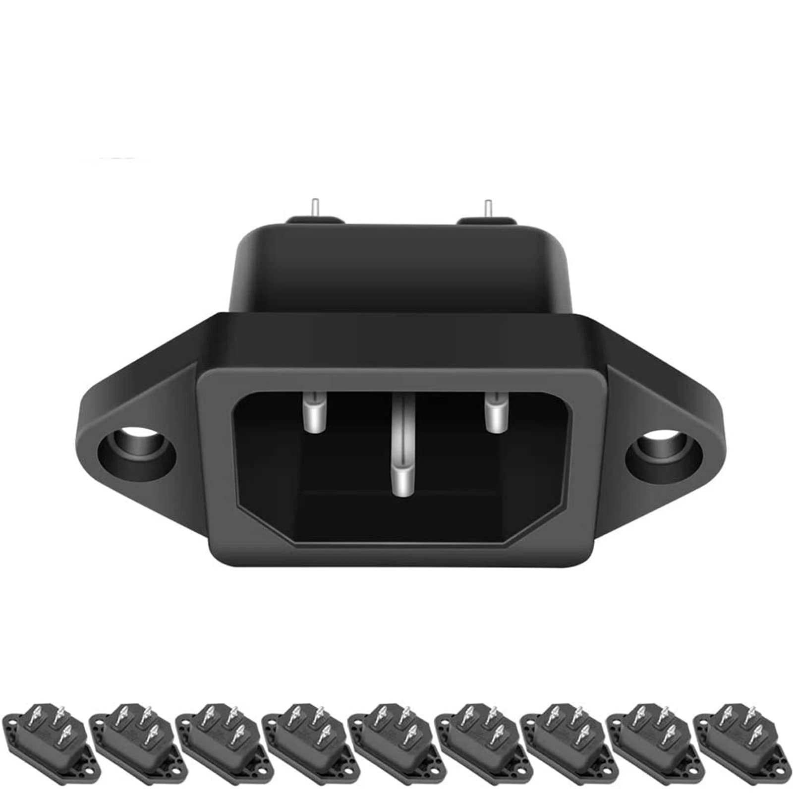 10 Piece Black Power Cord Socket Ac 250V 10A Tabletop Mounting Size 2.6X1.8cm