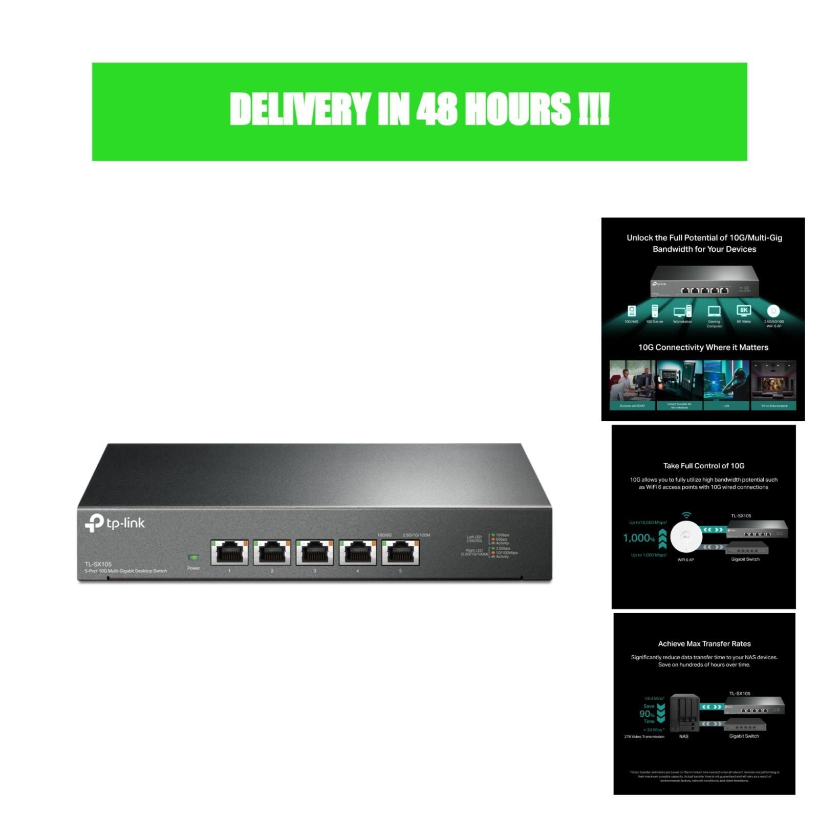 TP-Link TL-SX105 5 Port 10G/Multi-Gig Unmanaged Ethernet Switch, Metal Case,