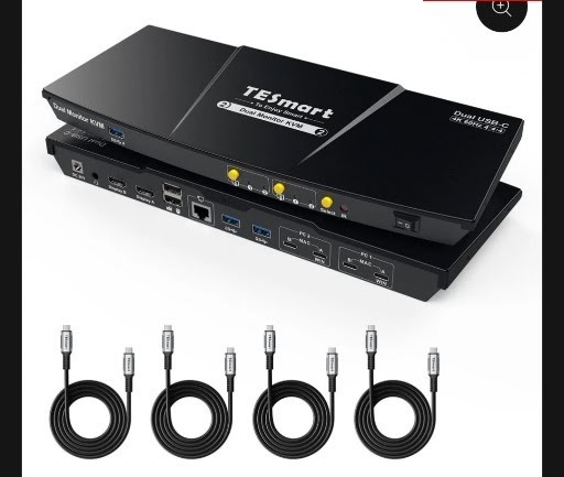 TESmart HDK0402A1U 4-Port Dual Monitor KVM Switch 4K 60Hz - Open Box Complete