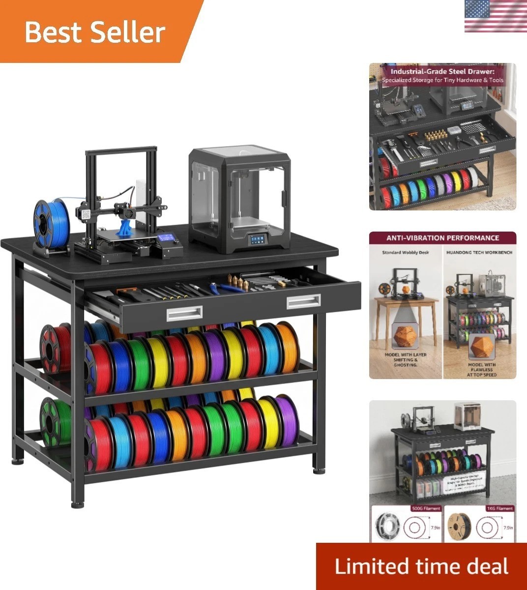 3D Printer Stand with Filament Storage - Heavy Duty 3D Printer Table with Met...