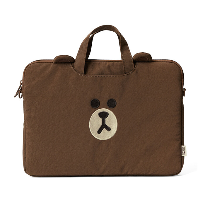 LINE FRIENDS Brown Nylon Edition 3-Way Laptop Pouch 13-Inch Tote Cross Bag Korea