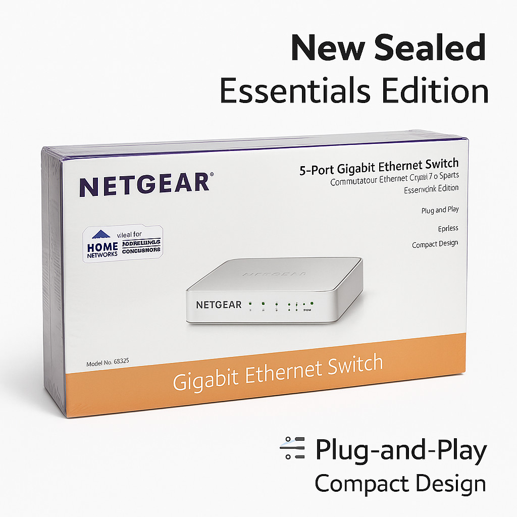 NETGEAR GS205 5‑Port Gigabit Ethernet Switch – New Sealed - 