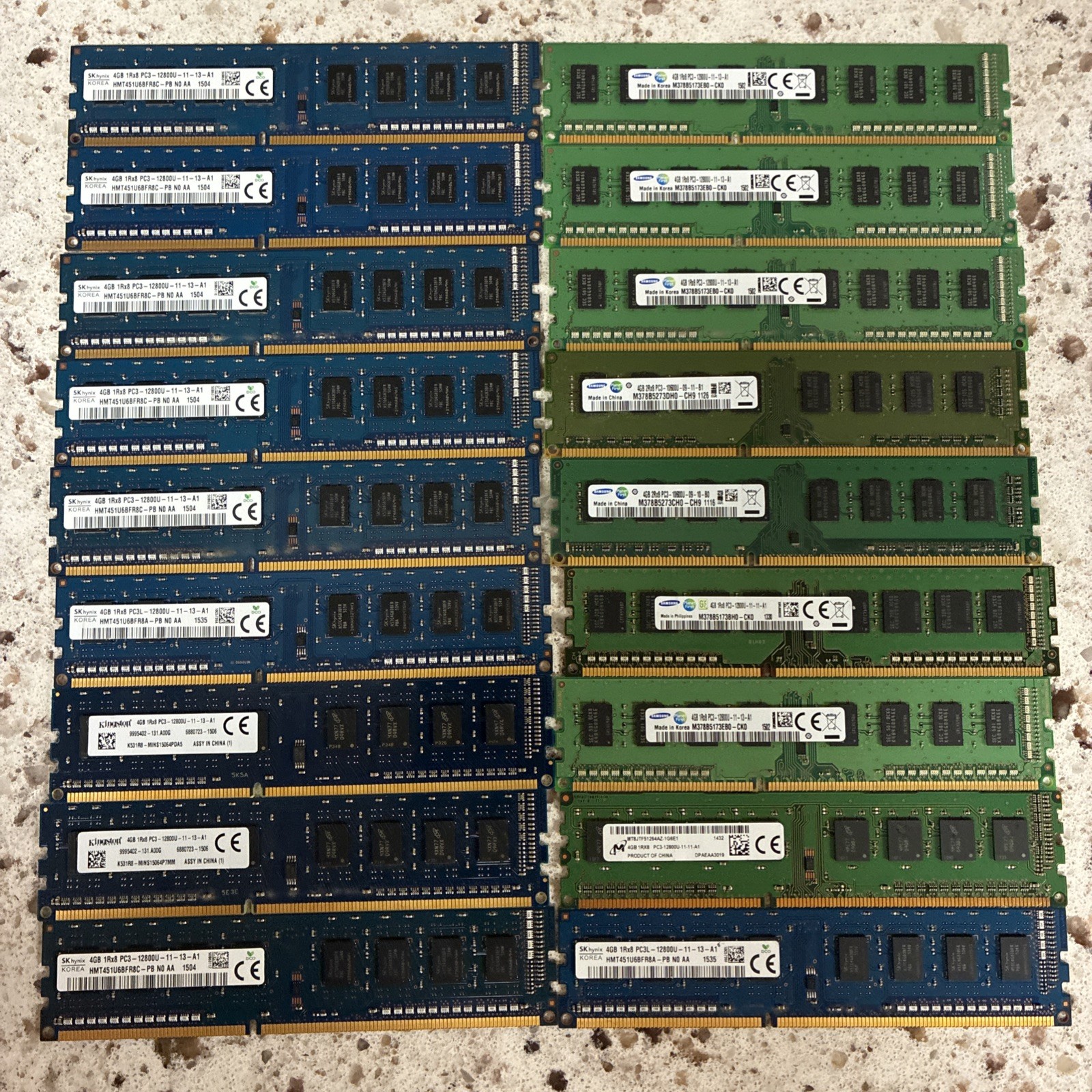Lot Of 18 4GB 1Rx8 PC3-12800U-11-13-A1 NON-ECC RAM Mixed Samsung, SK, Kingston