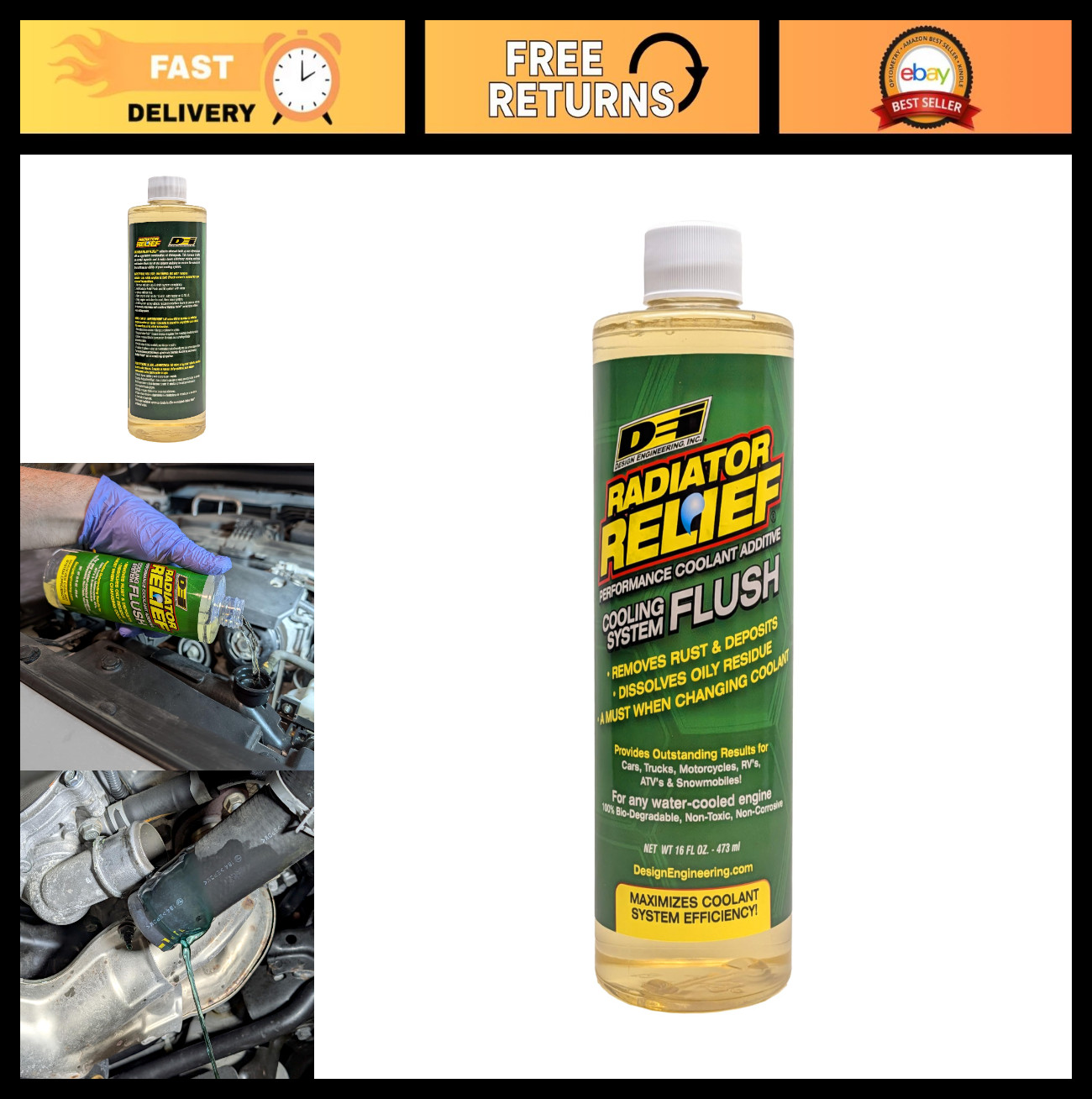 Cooling System Flush 16 oz - Radiator Relief, Engine Maintenance, Antifreeze Cle