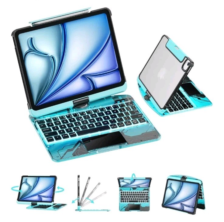 NEW Gusgu Transparent Case w/Wireless Keyboard, Ipad Pro 11" 5Gen Cyber Wave
