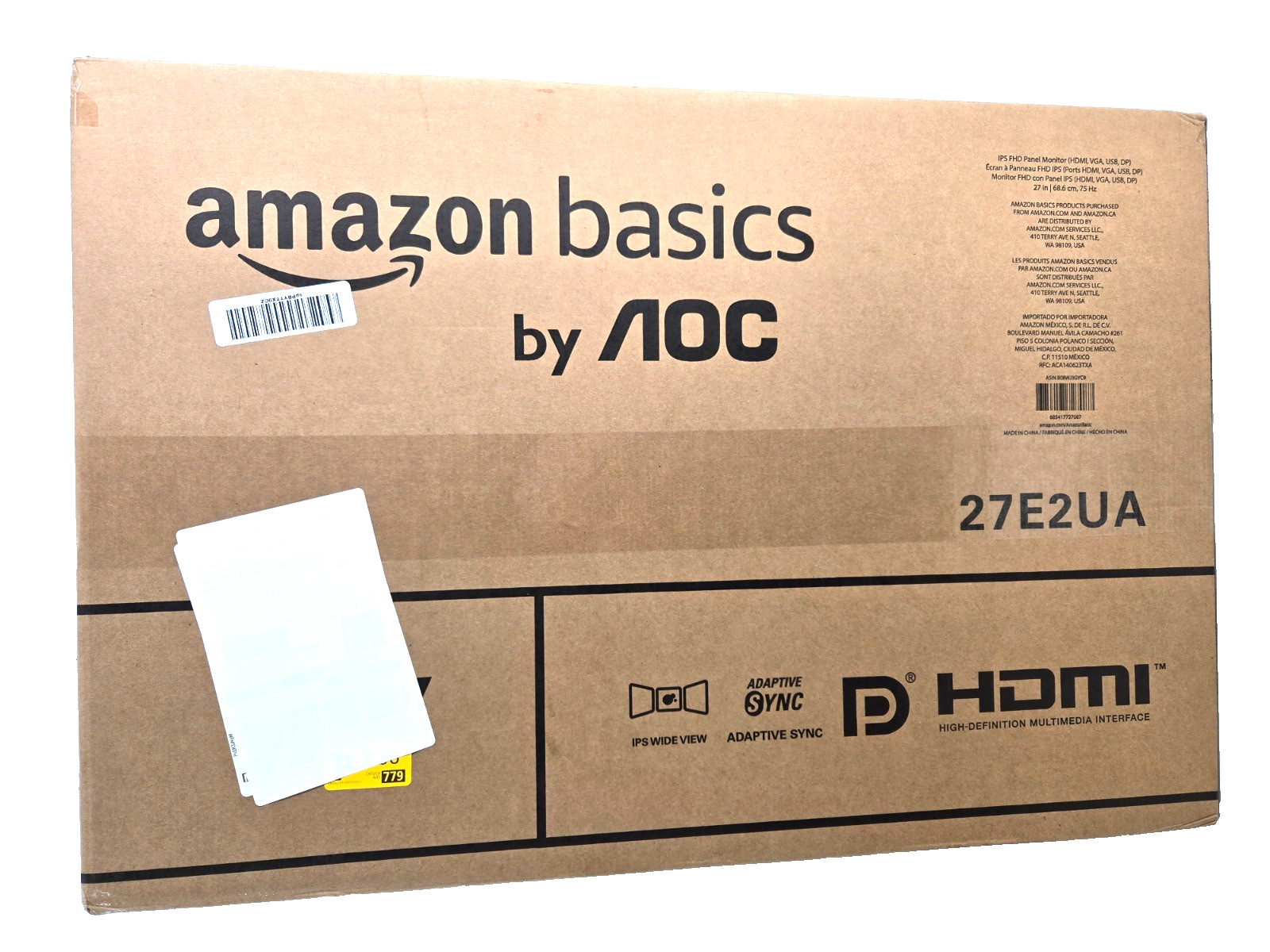 Amazon Basics 27 in IPS Monitor, Full HD 1080P, 75 Hz Adjustable Stand, HDMI