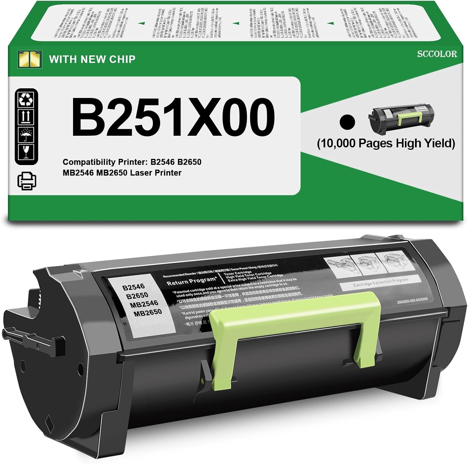 Compatible w/ Lexmark B251X00 Black Toner B2546 B2650 MB2546 MB2650 10K Yield