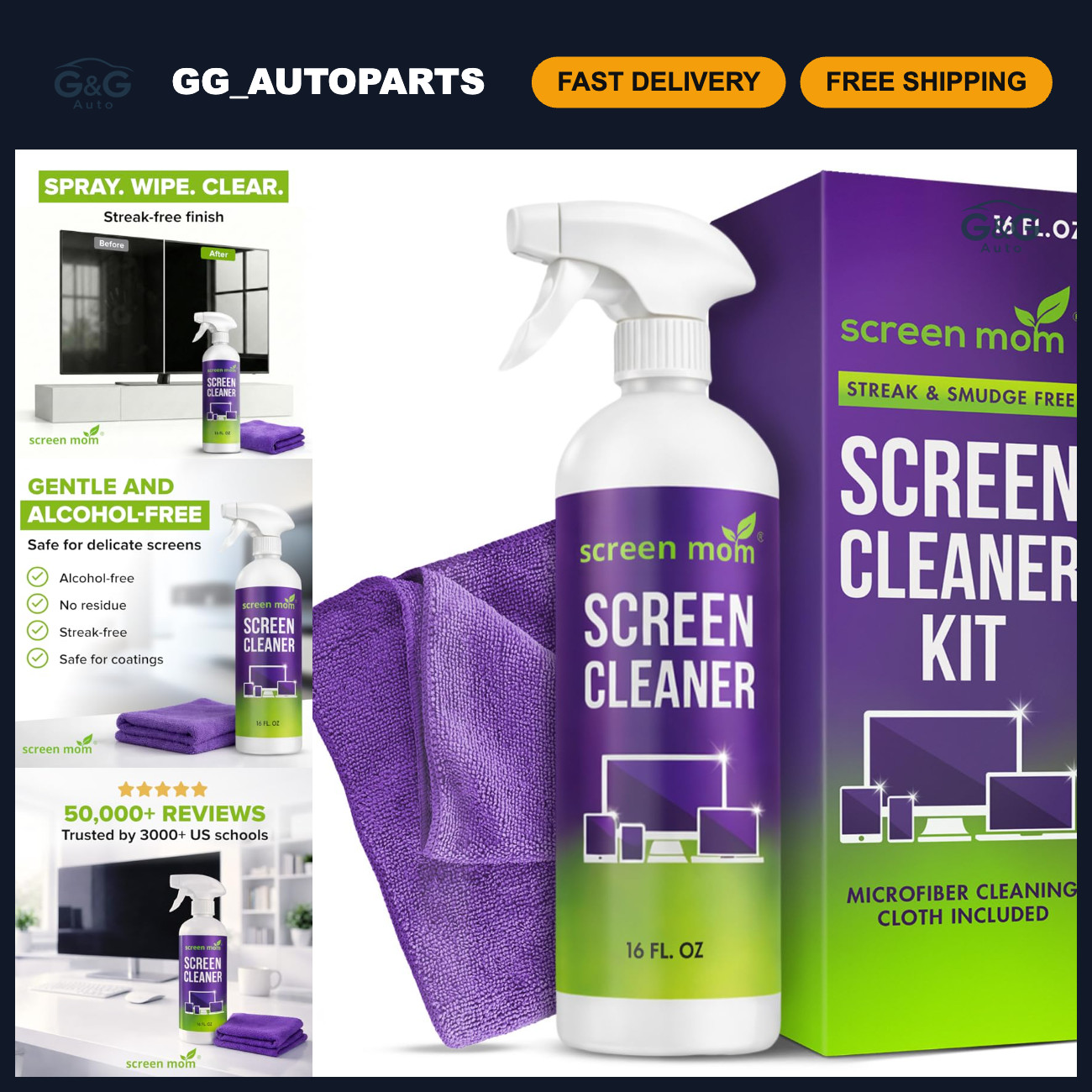 Screen Cleaner Spray 16oz - Safe for TV, Car, Laptop & Computer - Streak-Free Sh