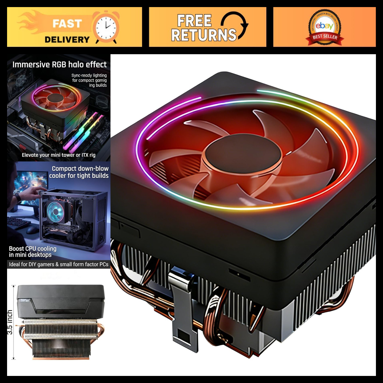 High-Performance AM4 CPU Cooler - Wraith Prism, Copper Base, Aluminum Heatsink