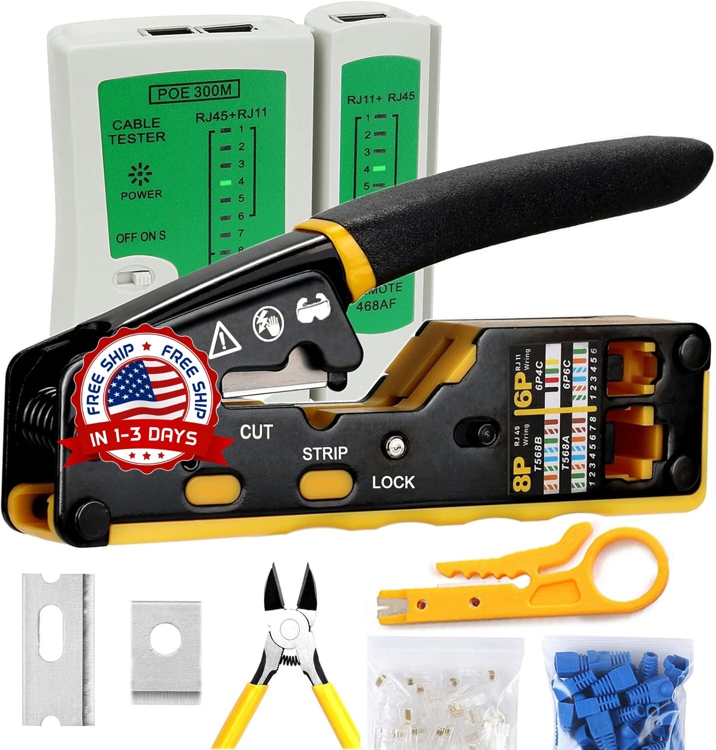 Kit de Herramientas Red Ethernet LAN Tester Cat5e Cat6 Crimper De Prensado NUEVO