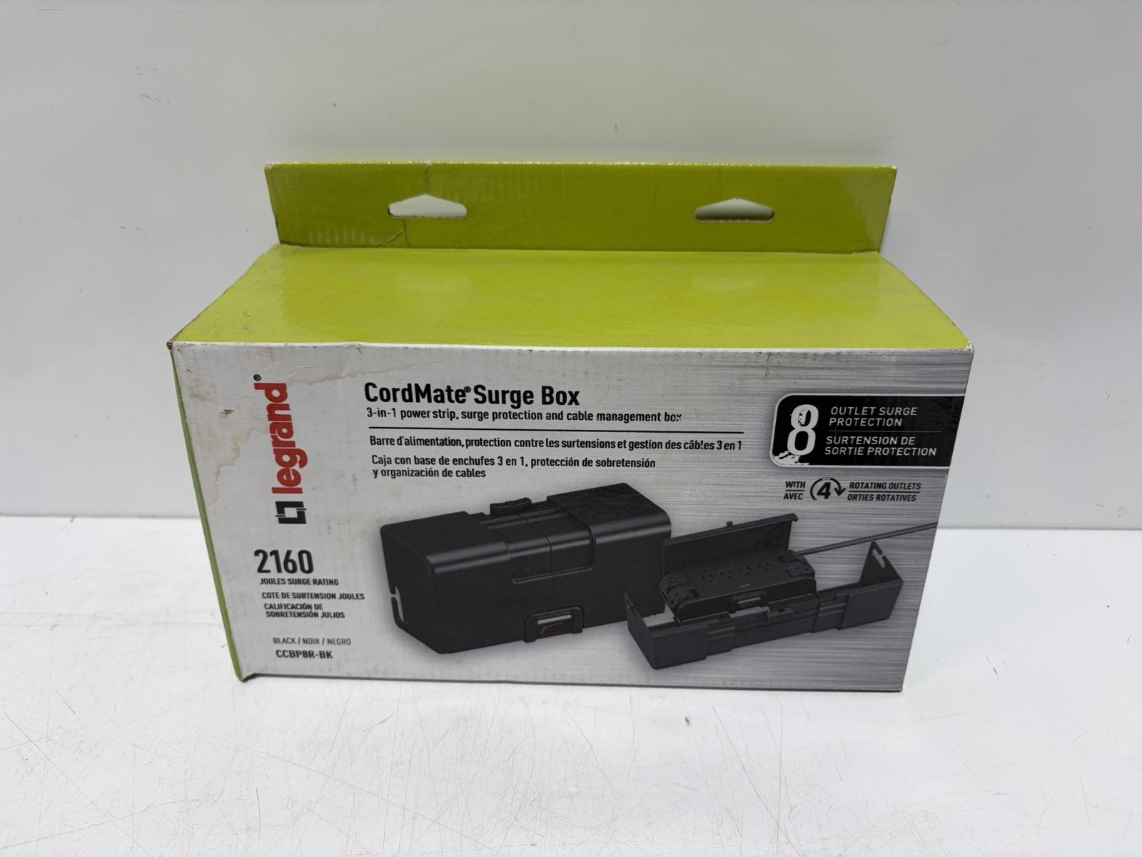 Legrand Cordmate Surge Box 8-Outlet 2160 Joules 3-in-1 Power Strip CCBP8R-BK