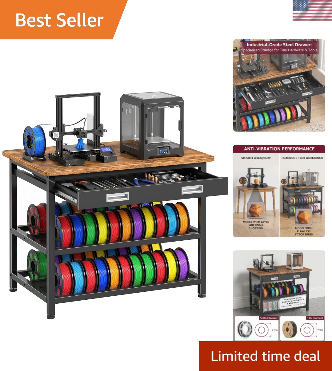 Heavy Duty 3D Printer Stand with Storage, 3D Printer Table with Metal Drawer,...