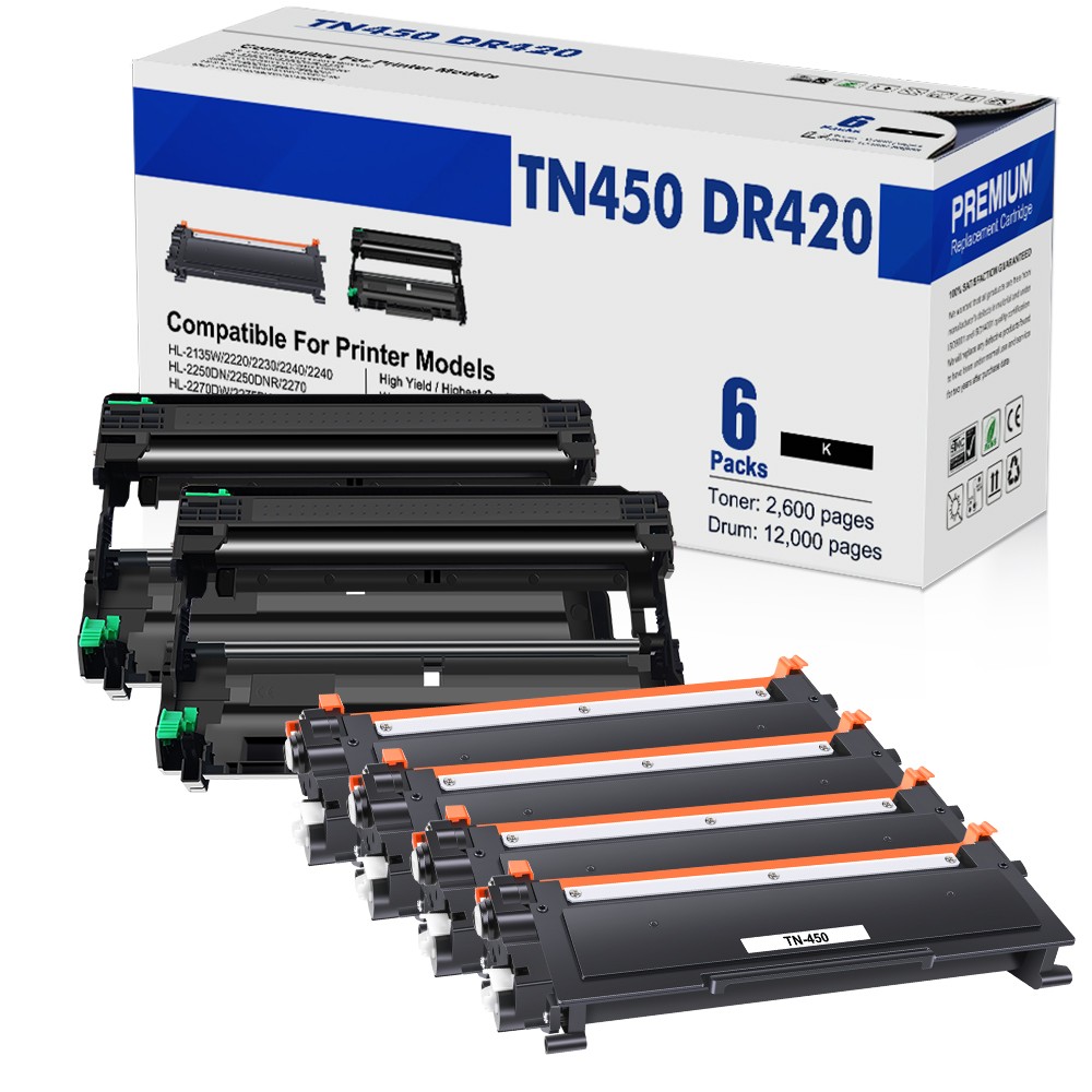 4PK TN450+2PK DR420 BK Toner Cartridge for Brother DCP-7060D DCP-7065DN Printer