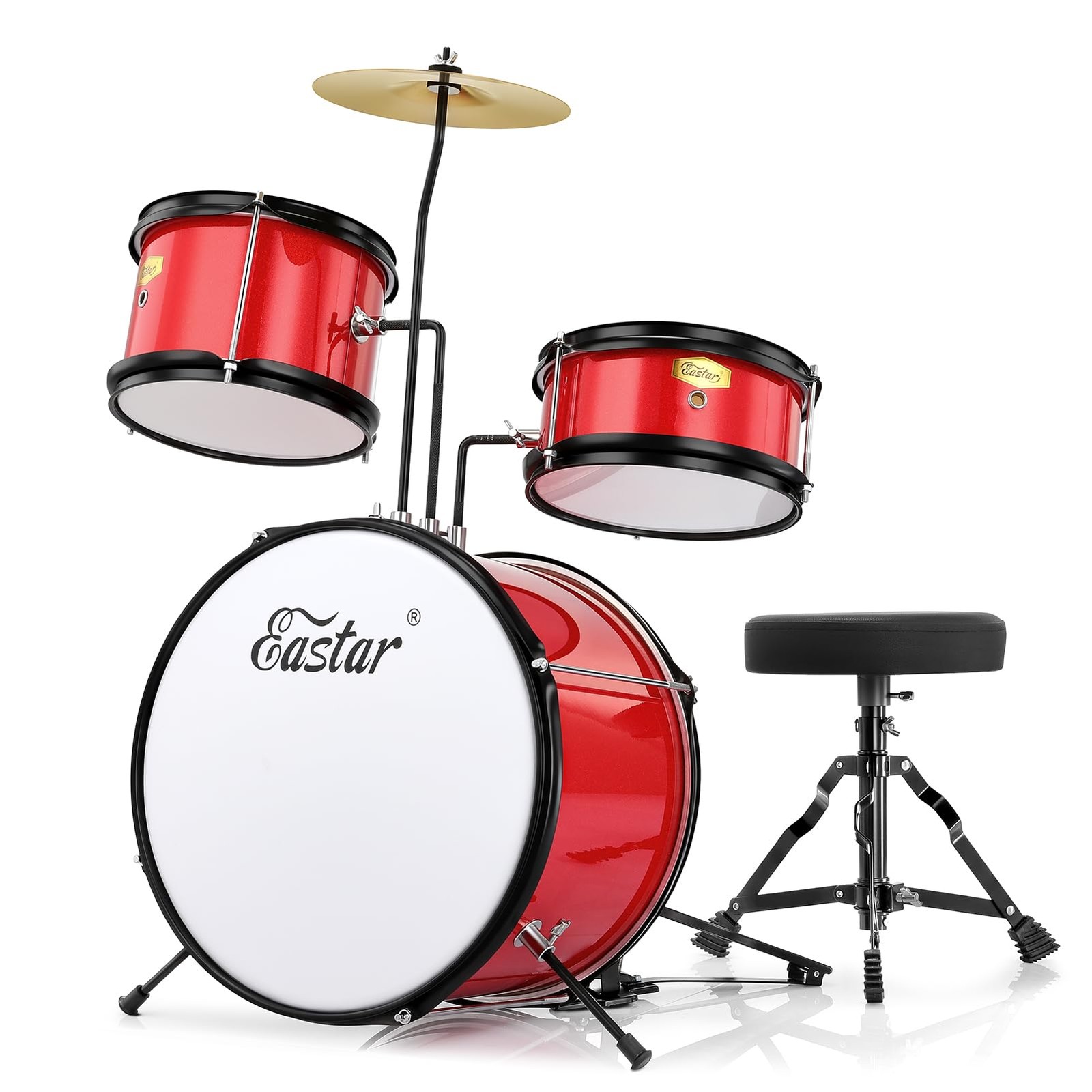 Drum Set for Kids and Beginners, 3-Piece 14'' Drum Kit with Adjustable Throne...