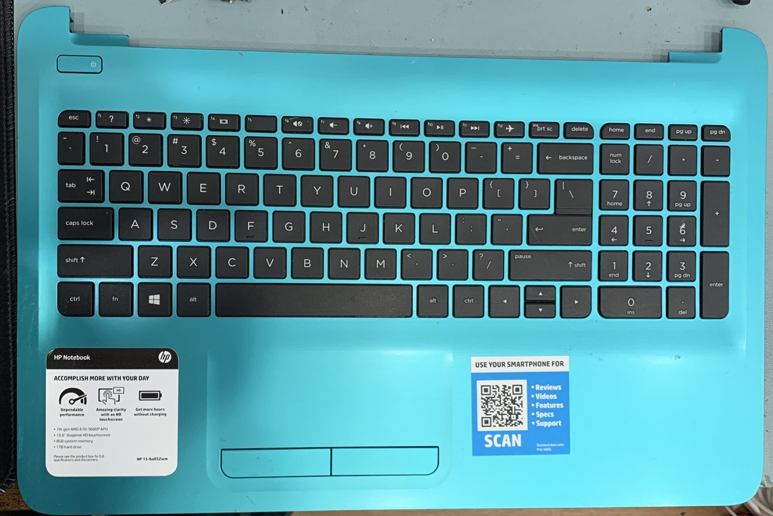 GENUINE HP 15-ba052wm Palmrest, Keyboard and Palmrest And Extras